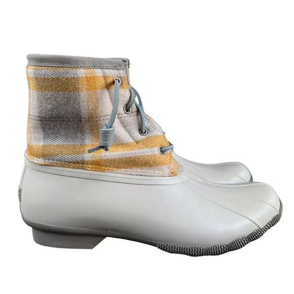 Sperry Top-Sider Saltwater Plaid Ivory Duck Boots Women's Sizes 5.5 - 11 M - Picture 1 of 9